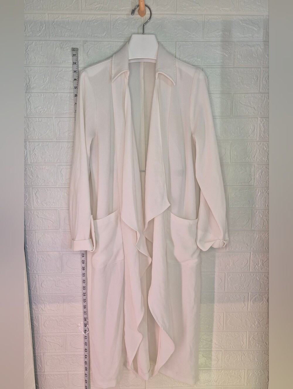 Soft White Lush Brand Size M draped open-front duster cardigan spread collar